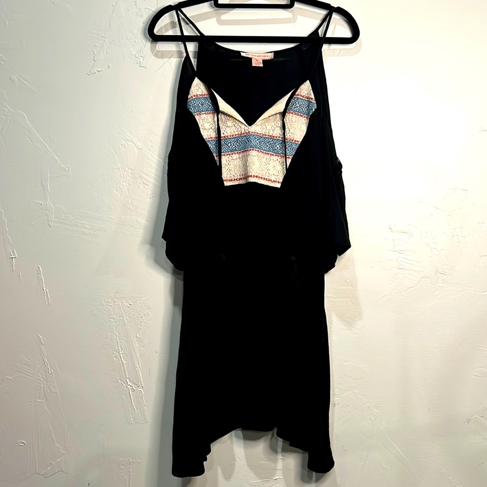 Let Them Eat Cake cold shoulder embroidered tie front flowy summer dress